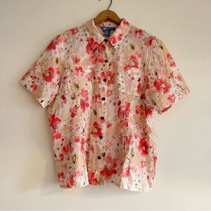 Koret, pink floral lightweight button up, size L